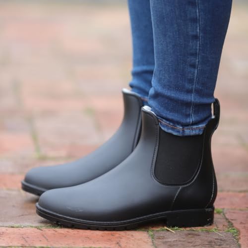 RL24 - Winter Jodhpur Gummistiefeletten Basicline – Gummistiefel Damen & Herren – wasserdichte Stiefeletten mit Teddyfutter – Regenstiefeletten in schwarz – Chelsea Boots in Größe 39