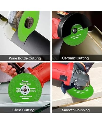 Image of AK DIAMOND Glass Cutting Disc, 4 Inch Glass Ceramic Cutting Disc for Angle Grinder, Diamond Ultra-Thin Saw Blade for Smooth Cutting, Grinding of Glass,Crystal, Wine Bottles, Tile (Green, 3 Pack)