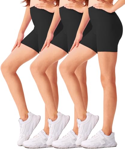 Roself Moment 3er Pack 4in Mädchen Shorts Stretch Kurze Leggings für Kinder Elastische High-Waist Scrunch-Radlerhose für 6-16 Jahre