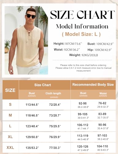 Lonya Men's Vests Tops Summer Cotton Beach Tank Top Sleeveless Tshirt for Casual Home Holiday Travel Khaki,S - Image 5