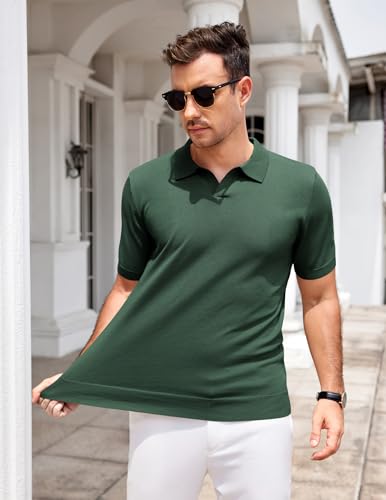 Image of COOFANDY Men's V Neck Short Sleeve Stretch Knit Polo Shirt