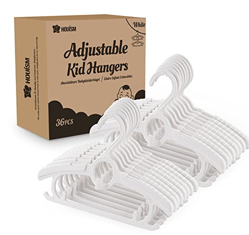Houísm 36Pack Baby Hangers, 11"-15" Adjustable Children Clothes Hangers For Nursery Kids Toddler, Non-Slip And Extendable Space-Saving Kids Closet Hangers For Newborn To Teenagers #TOP7