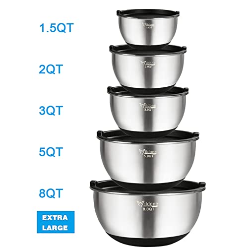 image for Mixing Bowls with Airtight Lids, Wildone Stainless Steel Nesting Mixin