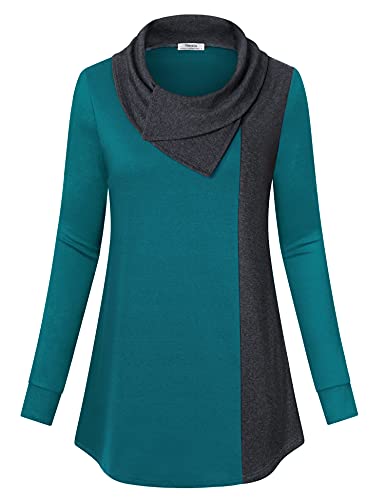 Image of Youtalia Women's Pullover Sweatshirt Long Sleeve Cowl Neck Color Block Tunic Top