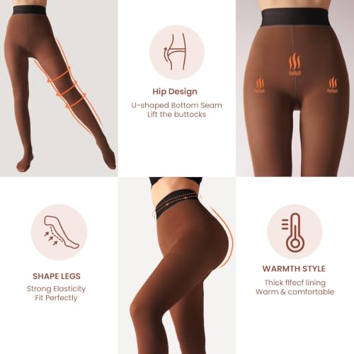 Image of X-CHENG Women Fleece Lined Tights Fake Translucent Sheer Thermal Tights