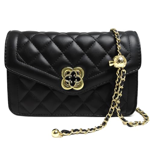 Image of Quilted Leather Crossbody Bags for Women Trendy Ladies Shoulder Purse Satchel HandBag with Chain Strap