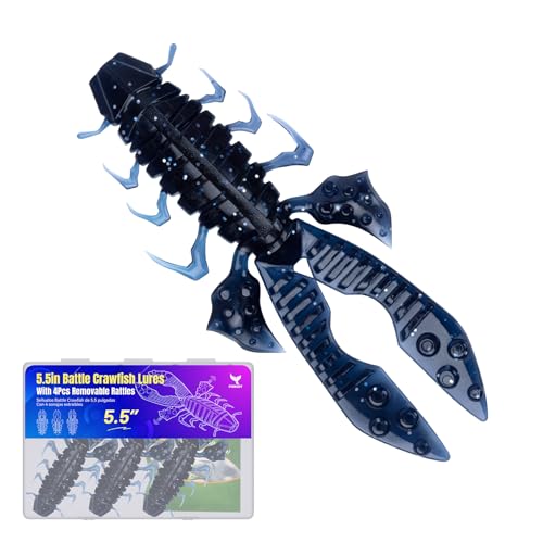 Image of Battle Craw Crawfish Soft Baits with Removable Rattles, Bass Lures | Customizable rattle system for silent /sound mode, Salt infused crawdad Ready-to-fish kit for texas rig, 4.1 /5.5in, 3 Colors