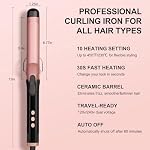1.25 Lame de fer de curling de pouce pour cheveux longs, Céramique Barrel Curler avec pince pour les boucles en mouvement, Grande baguette professionnelle de curling avec température réglable, double tension