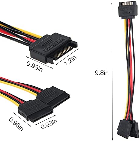 SATA Y Splitter Power Cable 15 Pin for HDD SSD, Ancable 15 Pin Male to Dual Female SATA Power Splitter Cable Adapter 20cm