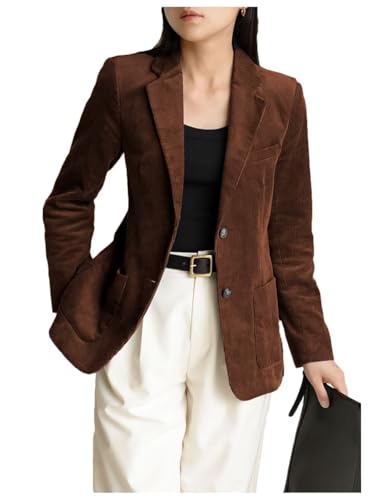 Womens Corduroy Blazers for Work Professional Single Breasted Winter Casual Blazer Dressy Suit Jackets Dark Brown S