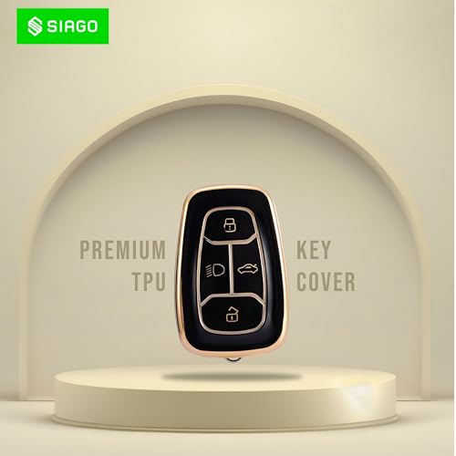 Image of SIAGO TPU Key Cover Compatible with Tata Nexon | Harrier | Safari | Altroz | Tigor | EV | Punch | Tiago EV Electric 4 Button Smart Key (Black Pack of 1)