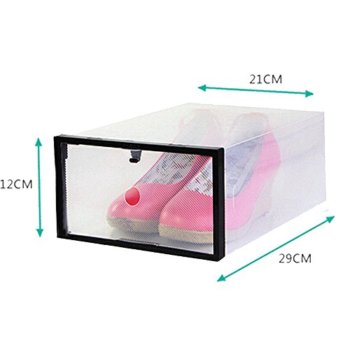 Miraclekoo 3 Pack Clear Plastic Foldable Shoe Storage DIY Transparent Box Frame-Type Container for Shoes Closet Organization,11.4”×8.3” ×4.7” (Black)