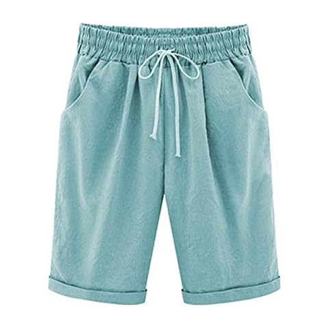 Keepink Women's Cotton Linen Bermuda Shorts Cover