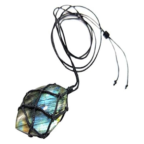 Labradorite Necklace Natural Stone Pendant Wrap Braid Necklace Yoga Macrame Necklace Cover