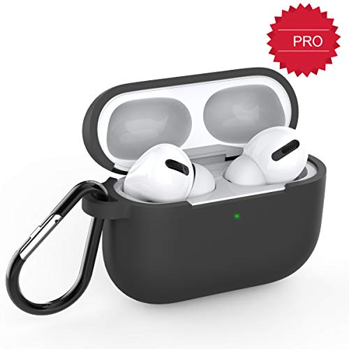 HAPPON Funda Silicona para AirPods Pro,Cubierta Protectora de Silicona (LED Frontal Visible)- Soporta Carga inalámbrica, Extra Protección, Correa para AirPods Pro-Black