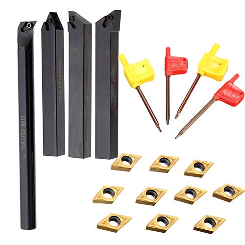 Set de 4 barras de torneado y 10 insertos carburo DCMT0702