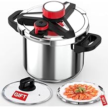 18/8 Stainless Steel Pressure Cooker 8.3 Qt, [One-Hand Locking] Pressure Cooker,[3-In-1] Olla de Presion, Induction,Gas Stovetop Compatible, Includes Glass Lid & Steamer Rack