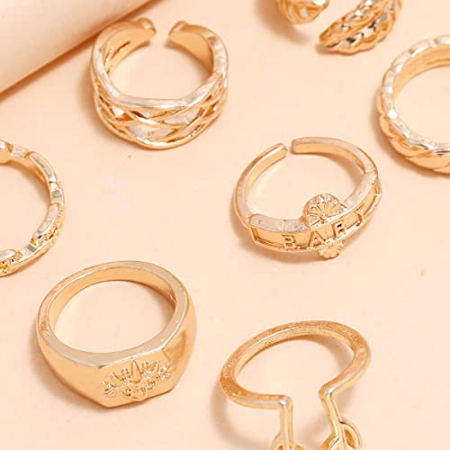 Image of Shining Diva Fashion Stylish Metal Boho Midi Finger Rings for Women and Girls - Set of 9 (D13057r), Golden