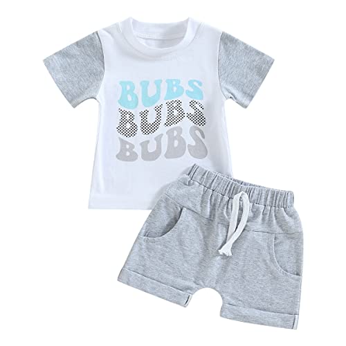 Image of Twopumpkin Summer Toddler Boy Clothes Bubs Letter Print Tshirt and Shorts Cute Infant Baby Outfits for Boys