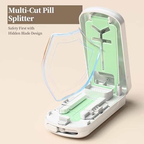 Image of Daviky Pill Cutter Splitter for Small & Tiny Pills, Dual Safety Blades | Adjustable Centering Slot, Precise 1 /2 1 /3 1 /4 Tablet Cutter, Built-in Storage, Portable & Senior-Friendly