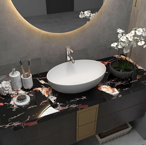 Image of WISDOM Marble Wall Sticker Wallpaper Decorative Home /Furnituer /Cabinets Marble Vinyl Wallpaper (24x144 Inch, Black Gold)