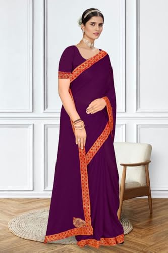 Image of V4M, Women's Fancy Chiffon Dyed Saree With Unstitched Blouse Piece Fancy Look.