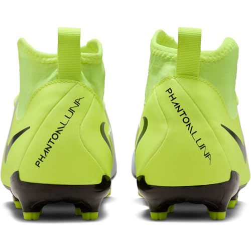 Nike Jr. Phantom Luna 2 Academy Little/Big Kids' MG Soccer Cleats (FJ2603-003, Metallic Silver/Volt/Black) Size 5.52
