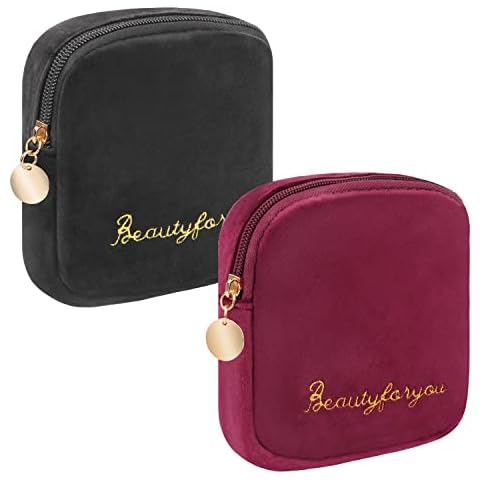 Desing Wish 2 Pack Sanitary Napkin Storage Bag, Menstrual Cup Pouch Nursing Pad Holder Tampon Bags Feminine Product Pouches Portable Period Kit Bag for Teen Girls Women Ladies (Black, Red) Cover