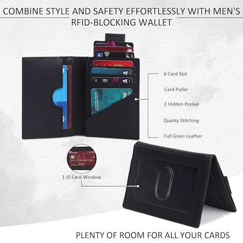 Image of Genuine Leather Bifold RFID Blocking Slim Stylish Credit Debit ATM Card Holder Wallet for Men Women (Z Black)