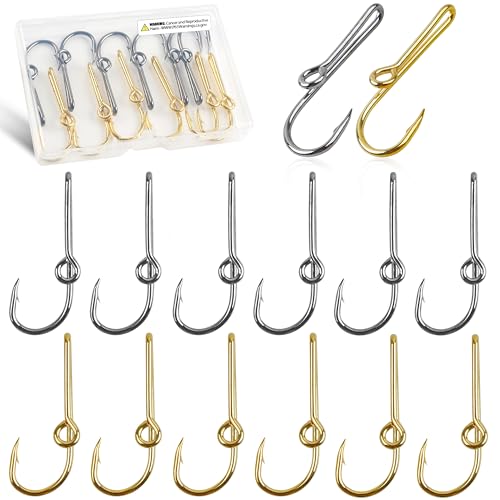 OROOTL Fishing Hooks Hat Pins, 12pcs High Carbon Steel Fish Hook Hat Clips Anti-Rust Tie Clips Clasp with Baseball Decoration for Fishing Tackle, Black, Golden