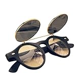 FUNOC Vintage 50s Unisex Sunglasses Steampunk Flip Up Cyber Round Goggles Glasses