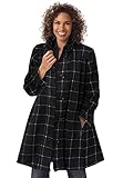 Woman Within Plus Size Fleece Swing Funnel-Neck Coat - 4X, Black Windowpane Plaid