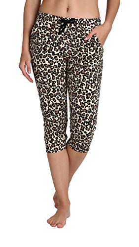 Blis Women’s Capri Joggers Workout Lounge Cotton Comfy Cuffed Sweatpants with Side Pockets and Drawstring Closure Leopard Large
