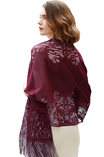 Foulard floral haut de gamme en dentelle bordeaux pour robe de bal