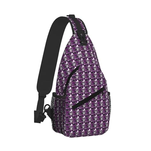 Bolsa de pecho con estampado de esqueleto de rosas moradas de diseño elegante 2