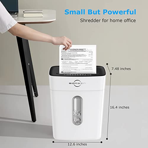 Bonsen White Paper Shredder For Home Office, 8-Sheet Cross-Cut Paper And Credit Card Small Office Shredders, High Security Level P-4 Ultra Quiet Shredder With 4 Gallons Wastebasket (S3101-W) #TOP6