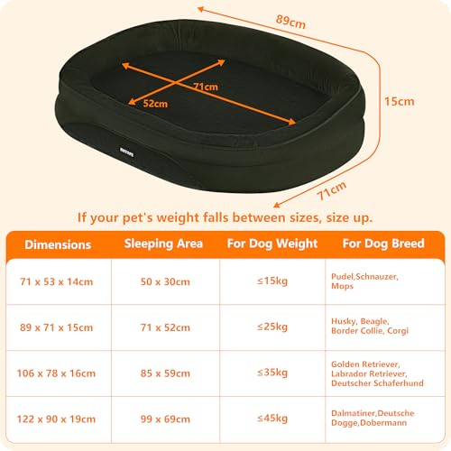 HMTOPE Orthopädisches Hundebett, Hundesofa, Vierseitiges Nackenrolle Kissen, rutschfeste Unterseite Hundekorb, Abnehmbar und Waschbar, Kleine Hunde, Mittelgroße Hunde, 90 x 71 x 15 cm, Olivgrün
