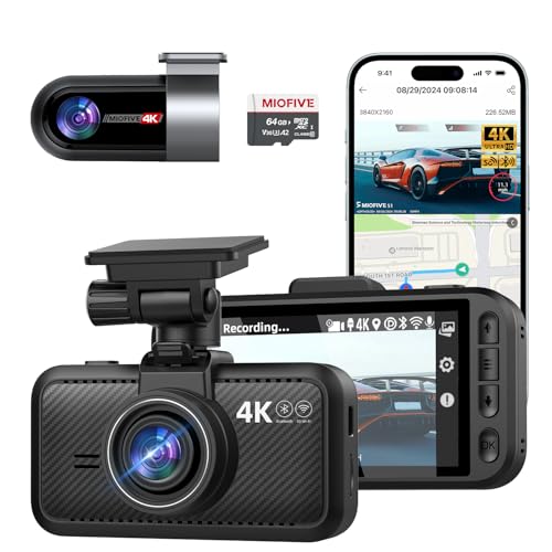 Miofive 4K Dash Cam Front and Rear, 5GHz Wi-Fi & GPS Dashcam with 64GB SD Card, Dual Car Camera Dash...