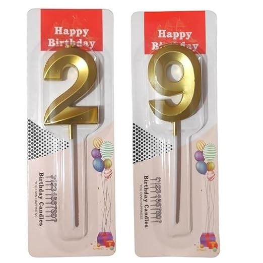 Image of ToyUniverse Number 29 Metallic Gold Candle for Twenty Ninth Birthday, Anniversary, Surprise Party Cake Decoration (Pack of 2)