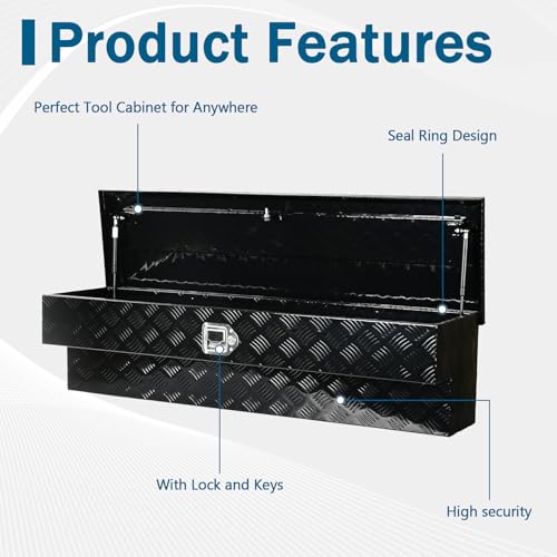 FGJQEFG 48\'\' Inch Aluminum Side Mount Truck Tool Box Pick Up Truck Bed RV Trailer Toolbox Storage Organizer with Side Handle, Lock & Keys，Black,5 Bar Tread (48\"X8\"X12.5\")-2PCS - Thumbnail 6