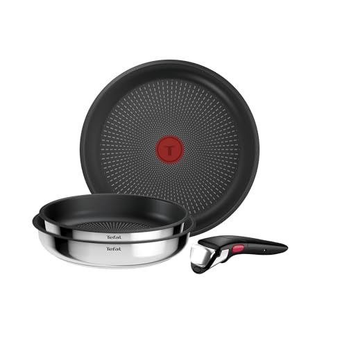 Tefal Comfort Max, Batterie de cuisine 4 pièces, Poêles et casseroles empilables, Design compact, Poignée amovible, L966S444