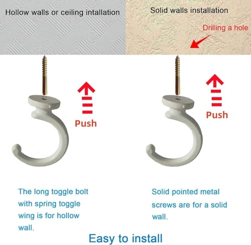 Image of Large Swag Ceiling Hooks 2''Heavy Duty Swag Hook with Hardware for Hanging Plants Ceiling Installation Cavity Wall Fixing (2 Sets White)