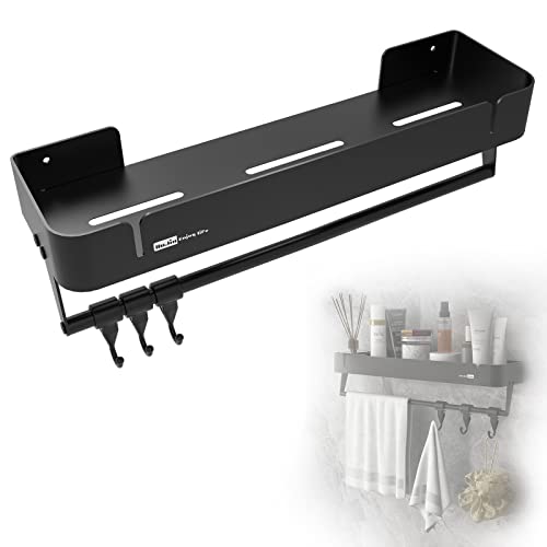 40 cm Duschkorb mit Handtuchstangen, Dusch-Organizer für Shampoo, Toilettenartikel, Conditioner, Badezimmer-Organizer, Zubehör mit 3 Haken, Wandmontage, rostfrei, groß Cover