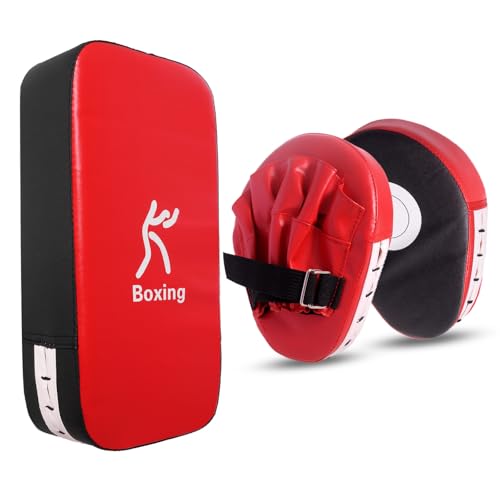 KOELEA Juego de manoplas de boxeo 2 en 1, almohadillas de enfoque de piel sintética, almohadillas tailandesas de taekwondo, almohadillas de kick de karate, juego de entrenamiento de kickboxing para