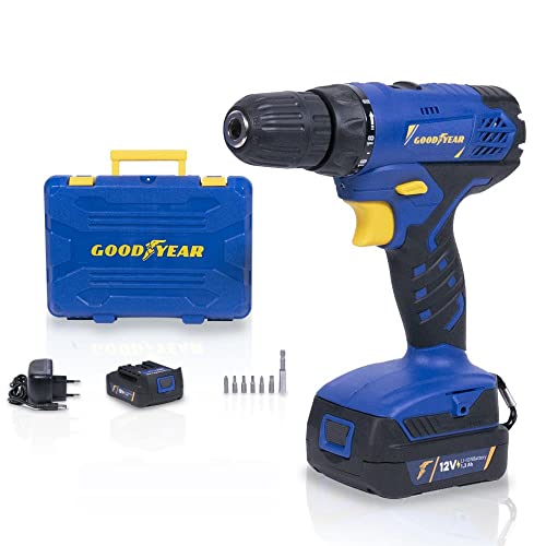 GOODYEAR - Perceuse-Visseuse sans fil 12V + Batterie Lithium 1.3Ah Éclairage LED GY2112D