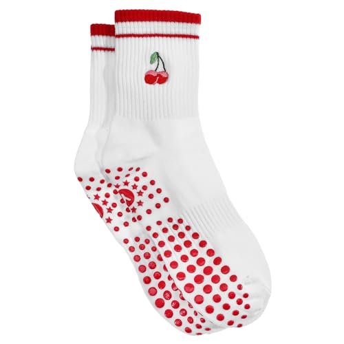 Cute Pilates Socks with Grips for Women Yoga Grip Socks Cherry Grippy Sock Woman for Women Yoga Hospital Barre Barefoot Workout
