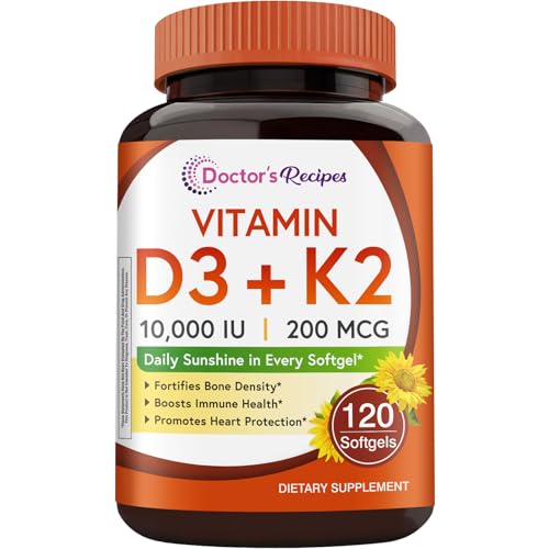 Doctor's Recipes Vitamin D3 K2, 10,000 IU, 200 mcg, MK-7,