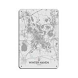 CFIOZYOS Black And White City Map Winter Haven FL Tin Sign Vintage Metal Pub Club Cafe Bar Home Wall Art Decoration Poster Retro White8x12inch(20x30cm)