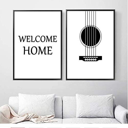 Toile imprimée guitare record affiche murale citations bienvenue décoration 50x70cm