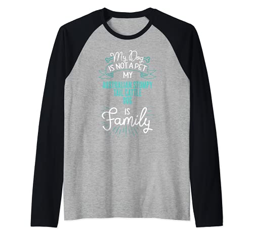 Cute Australian Stumpy Tail Cattle Dog Design Family Dog Raglan Baseball Tee, Black